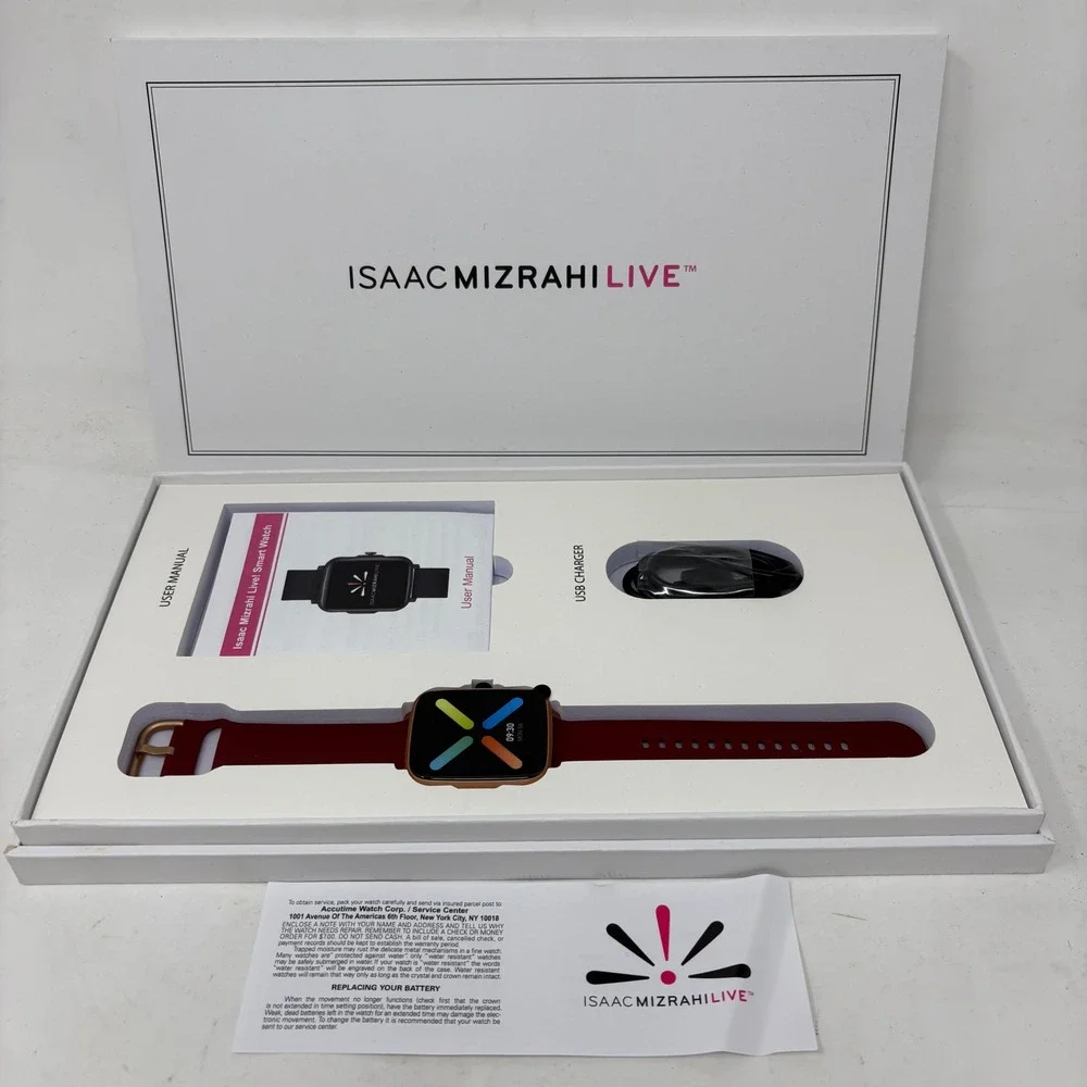 Isaac Mizrahi Live Smart Watch Rose Gold Burgundy Silicone Strap